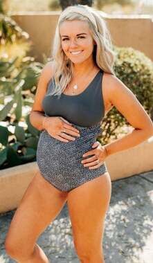 Senita Athletics Maternity One Piece Swimsuit in Gray Dot-Size S